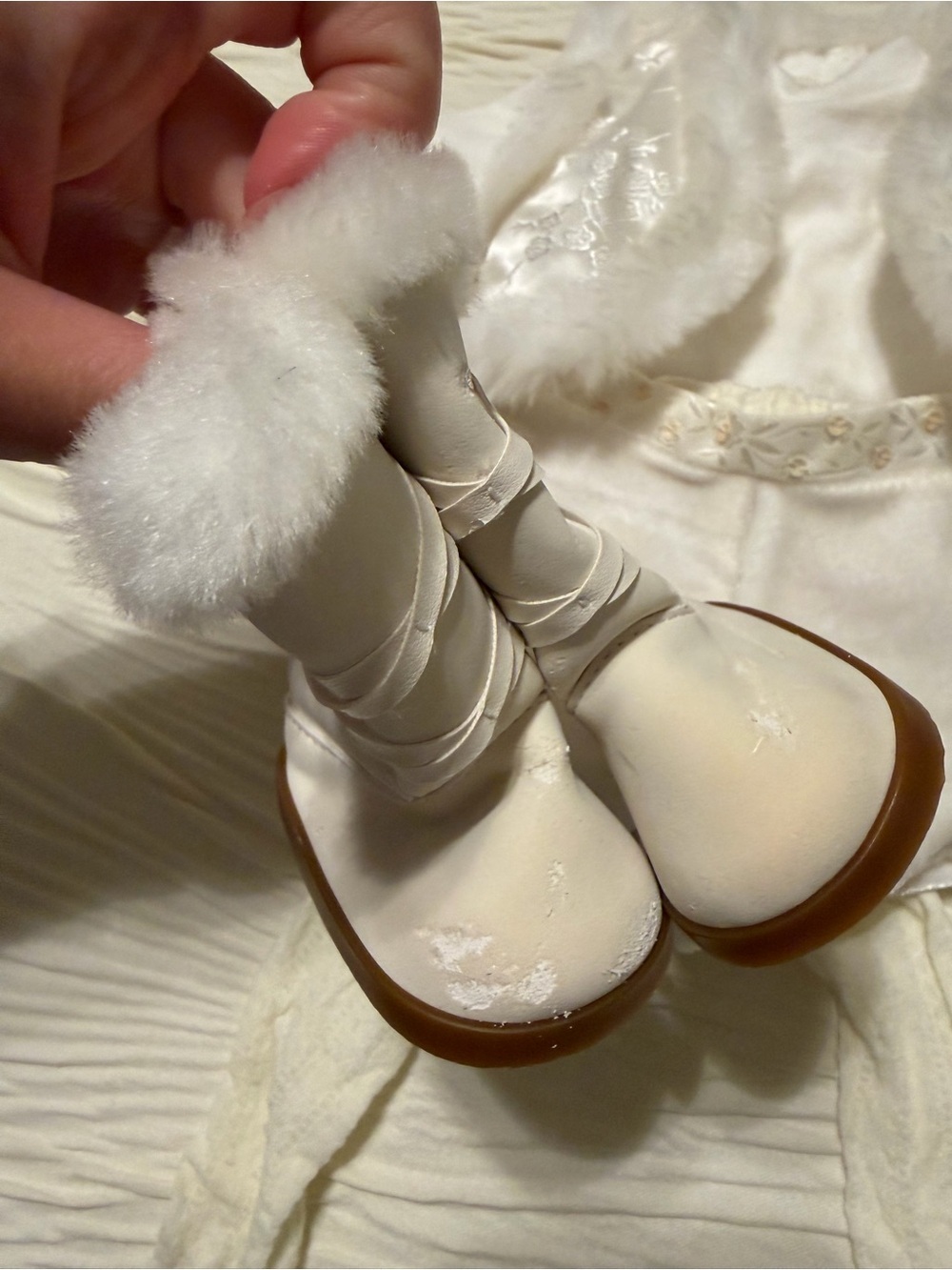 American Girl Retired Winter White Outfit Faux Fur Boots Set - Picture 4 of 5